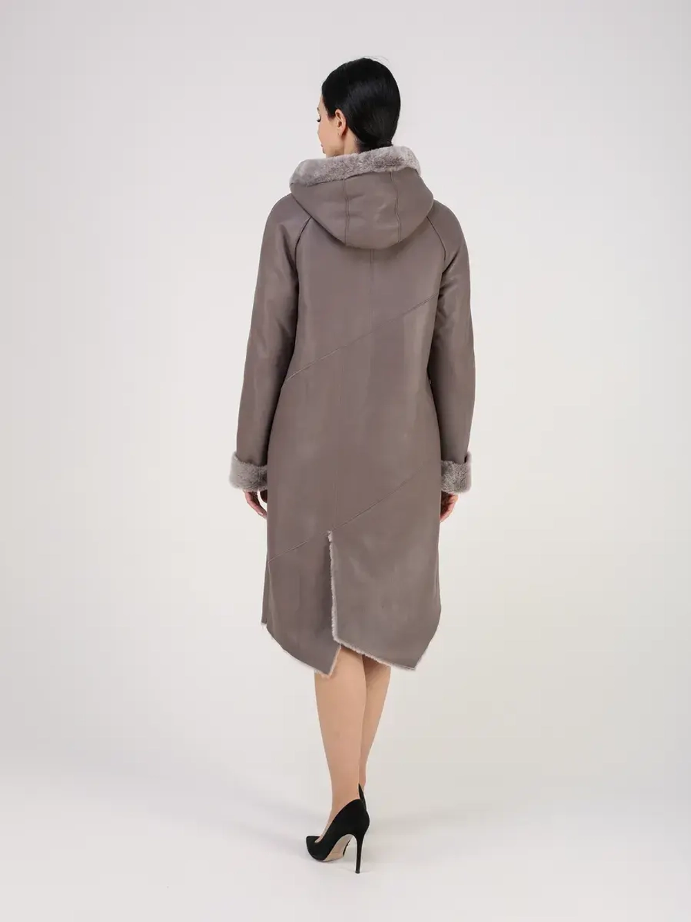 Дубленка зима натуральная удлиненная с капюшоном