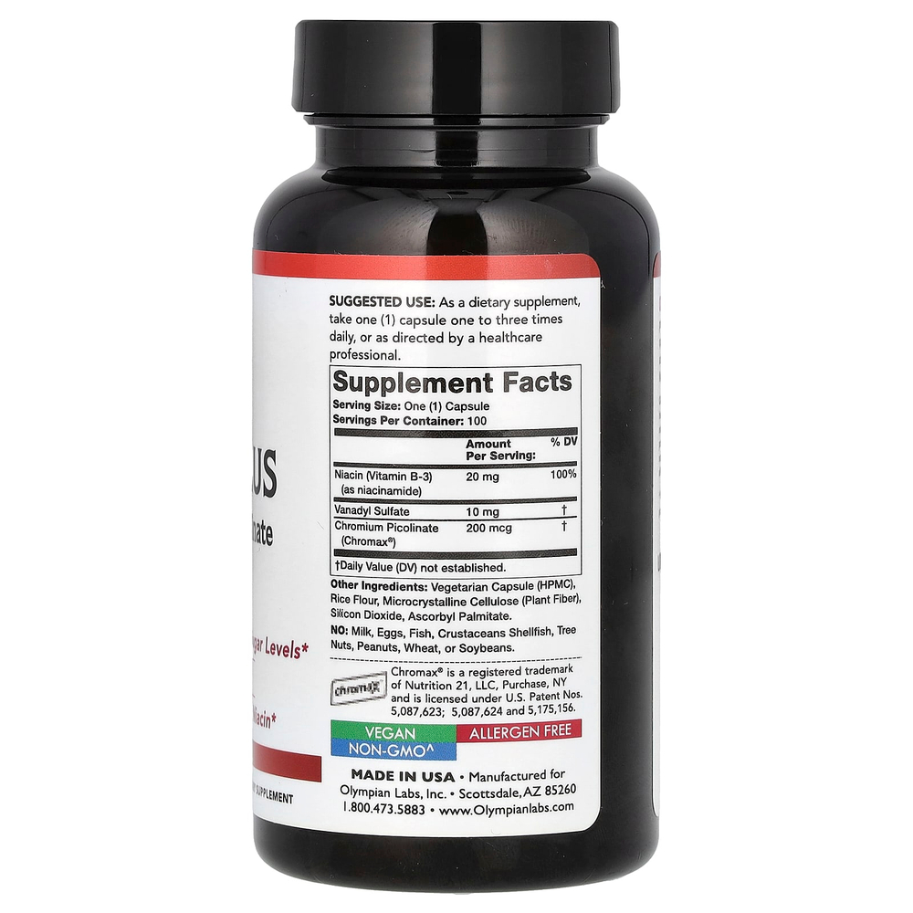 Olympian Labs, Vanadyl Plus с пиколинат хрома, 100 вегетарианских капсул
