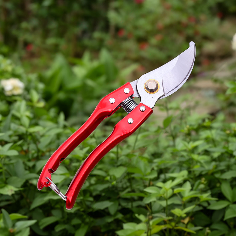 Секатор садовый 21см с пружиной, нерж сталь, красный