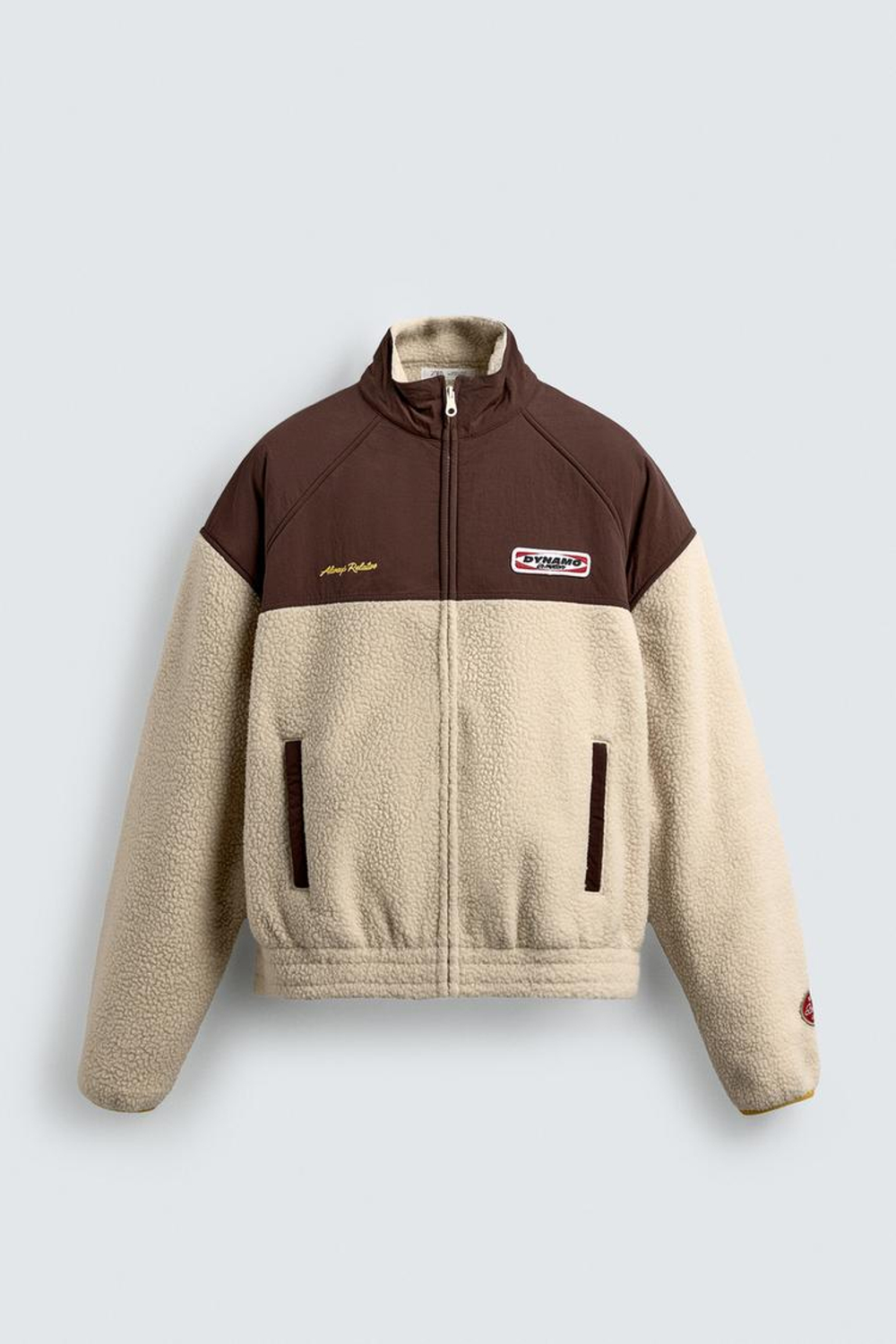 ZARA КУРТКА ИЗ ИСКУССТВЕННОЙ ОВЧИНЫ С КОНТРАСТНЫМИ ВСТАВКАМИ, КОРИЧНЕВЫЙ