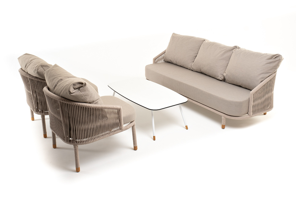 "Верона" лаунж-зона 5-местная плетеная из роупа (веревки), каркас алюминиевый белый, роуп бежевый