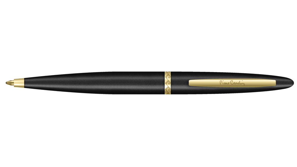 Подарочная чёрная с позолотой латуневая шариковая ручка с поворотным механизмом Pierre Cardin CAPRE PC5310BP-G в подарочной коробке