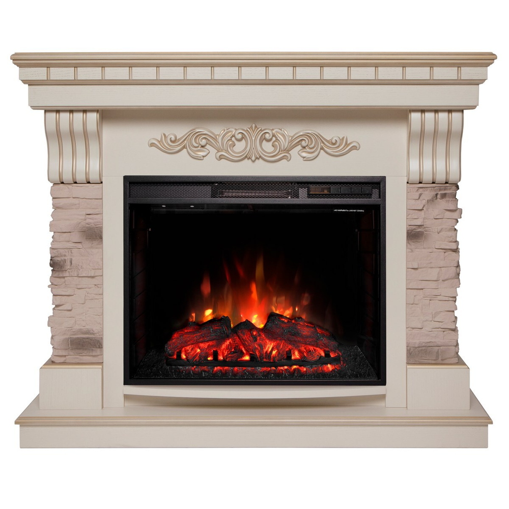 Электрокамин RealFlame Marseilles WT белый дуб с золотой патиной с очагом Sparta 25,5 LED