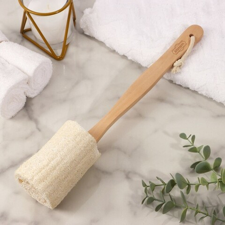 Мочалка с деревянной ручкой, люфа, гладкая, 33х7 см