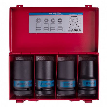 Цена на KING TONY (8404MP) Набор ударных глубоких торцевых головок 1", шестигранные, 27-33 мм, 4 предмета