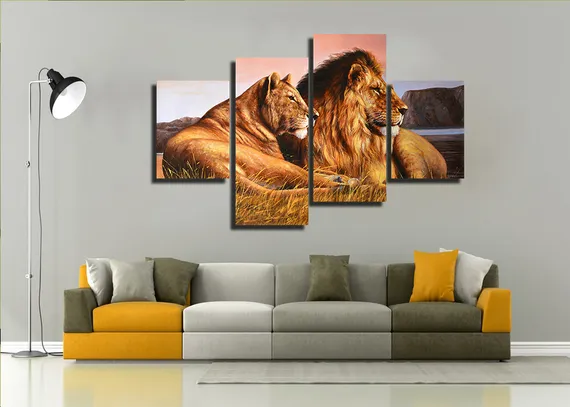 Модульная картина "Пара львов"