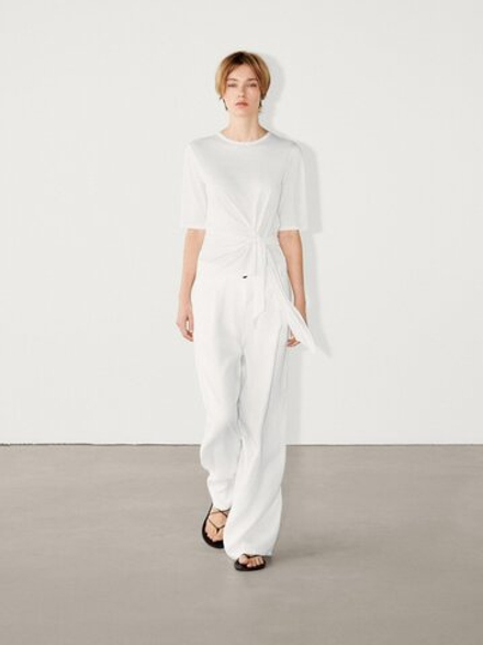 Massimo Dutti Футболка с завязками, кремовый