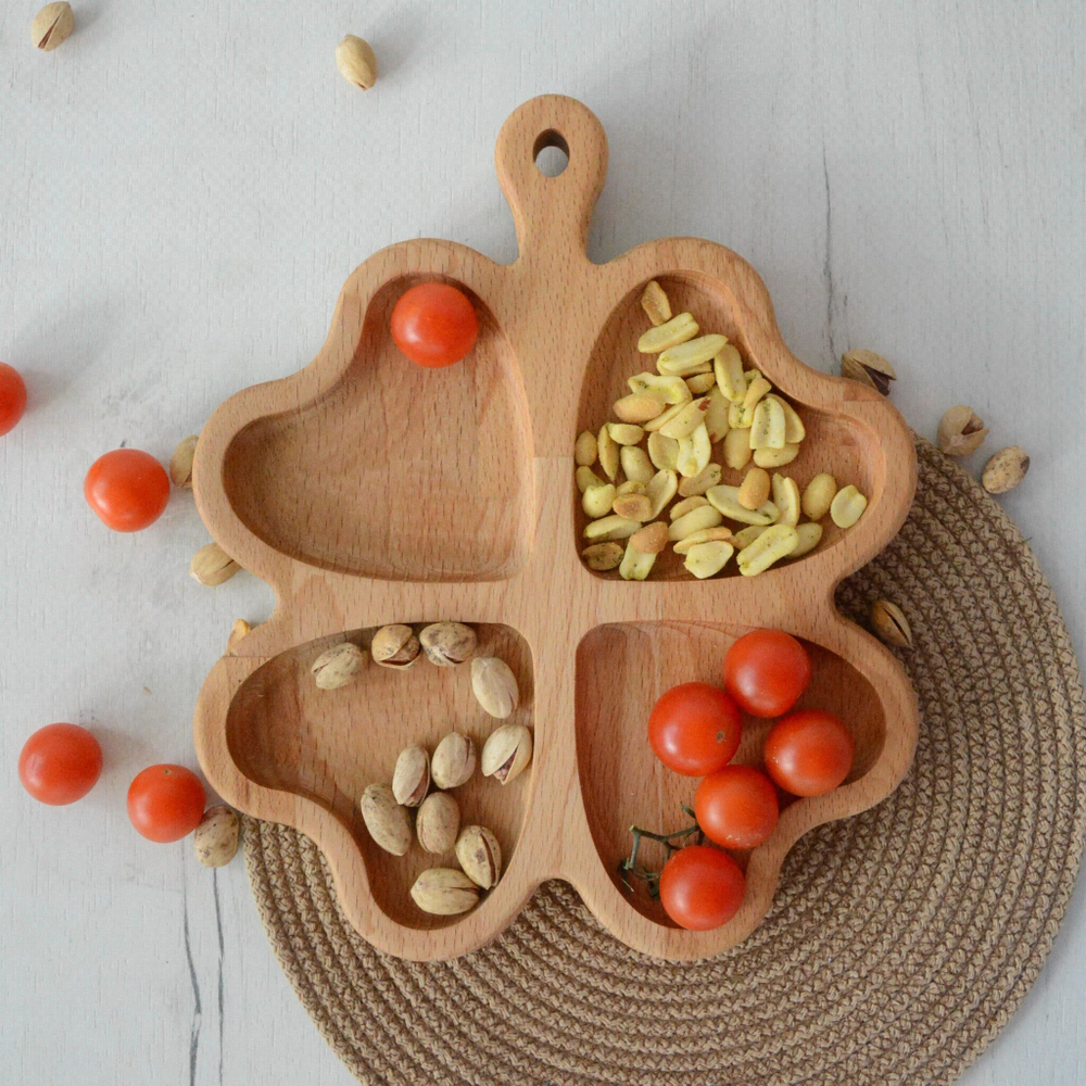 Тарелка, менажница из бука, Клевер, 4 отдела