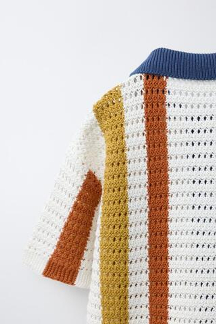 ZARA ТРИКОТАЖНАЯ РУБАШКА В ПОЛОСКУ, ТЕМНЫЙ РЫЖЕВАТО-КОРИЧНЕВЫЙ