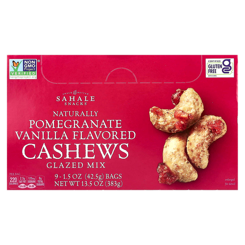 Sahale Snacks, смесь в глазури, натуральный гранат, ваниль и кешью, 9 пакетиков по 42,5 г (1,5 унции)
