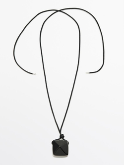 Massimo Dutti Колье-шнурок из кожи с натуральным камнем, черный