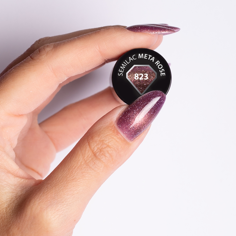 Semilac UV Hybrid Galaxy Flash - Гибридный лак для ногтей с использованием УФ / СВ-лампы оттенок 823 Meta Rose, 7 ml