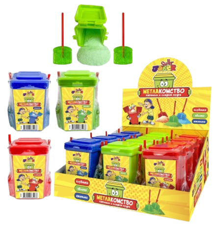 Метлакомство карамель на палочке со сладкой пудрой