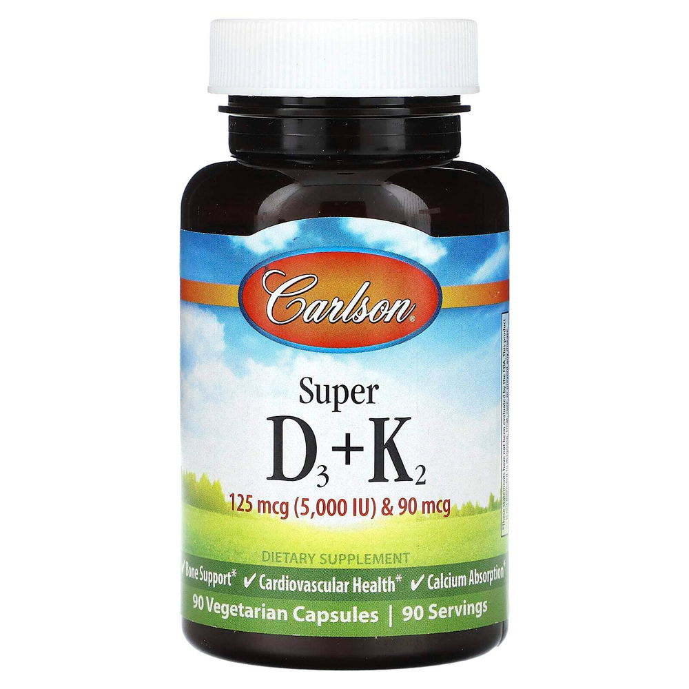 Carlson, Super D3 + K2`` 90 вегетарианских капсул
