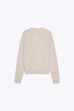 ZARA ОДНОТОННЫЙ КАРДИГАН ИЗ СМЕСОВОЙ ШЕРСТИ, БЕЖЕВЫЙ