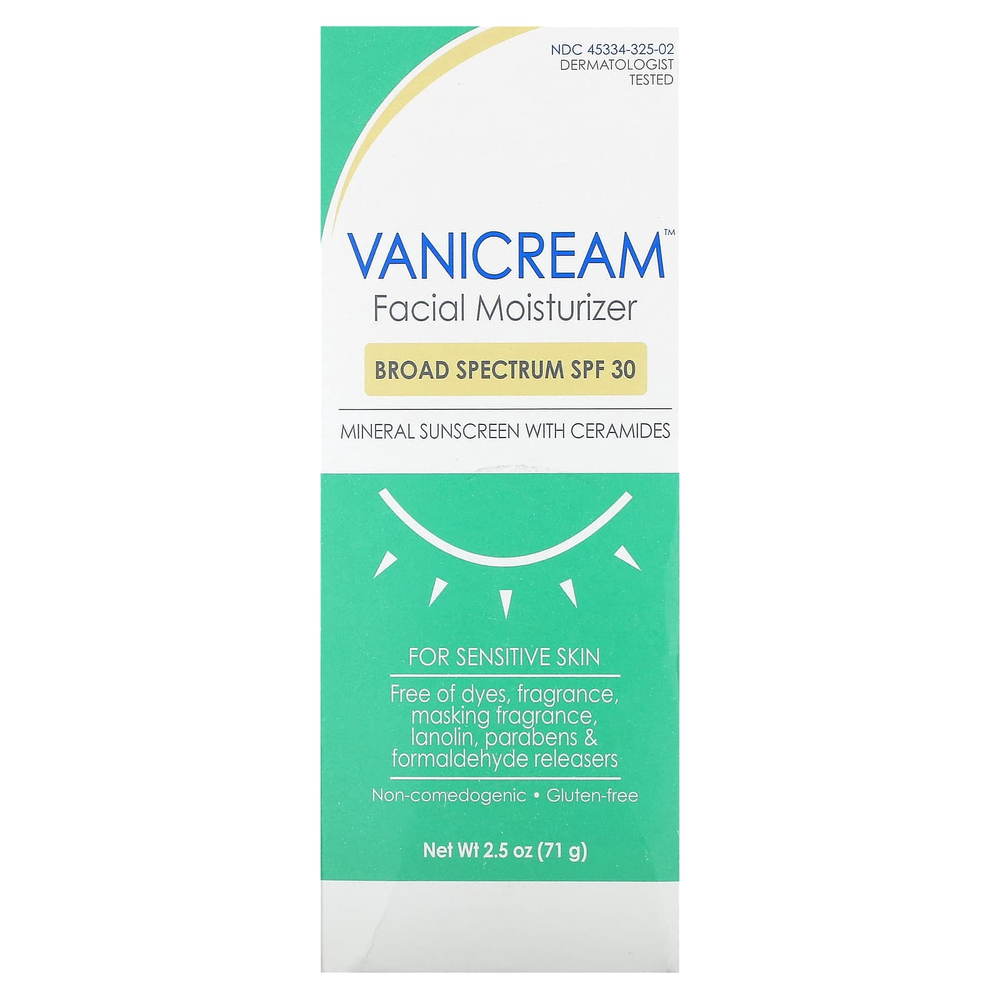 Vanicream, Увлажняющее средство для лица, минеральное солнцезащитное средство с керамидами, для чувствительной кожи, SPF 30, 71 г (2,5 унции)