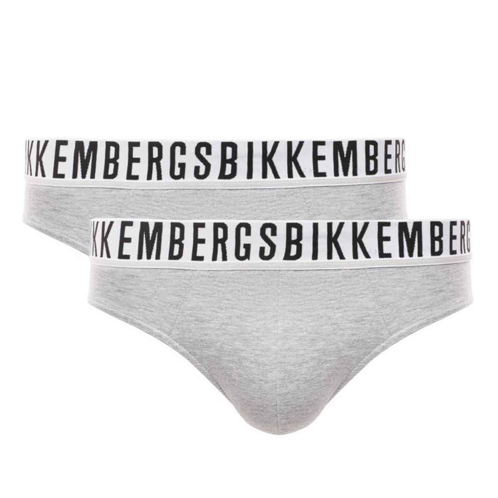 Мужские трусы брифы серые набор 2 в 1 Bikkembergs ESSENTIAL BKK1USP01BI/2