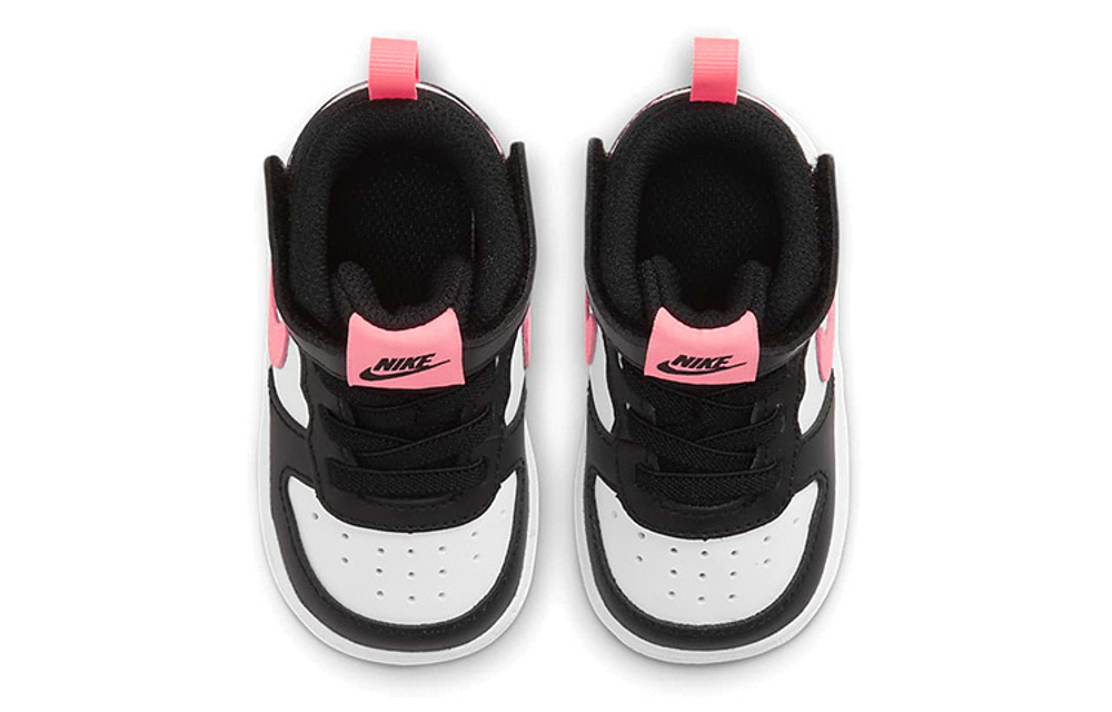 Baby Nike Court Borough 2 shock absorption, lightweight, wear-resistant, non-slip high-top sneakers, black and white powder