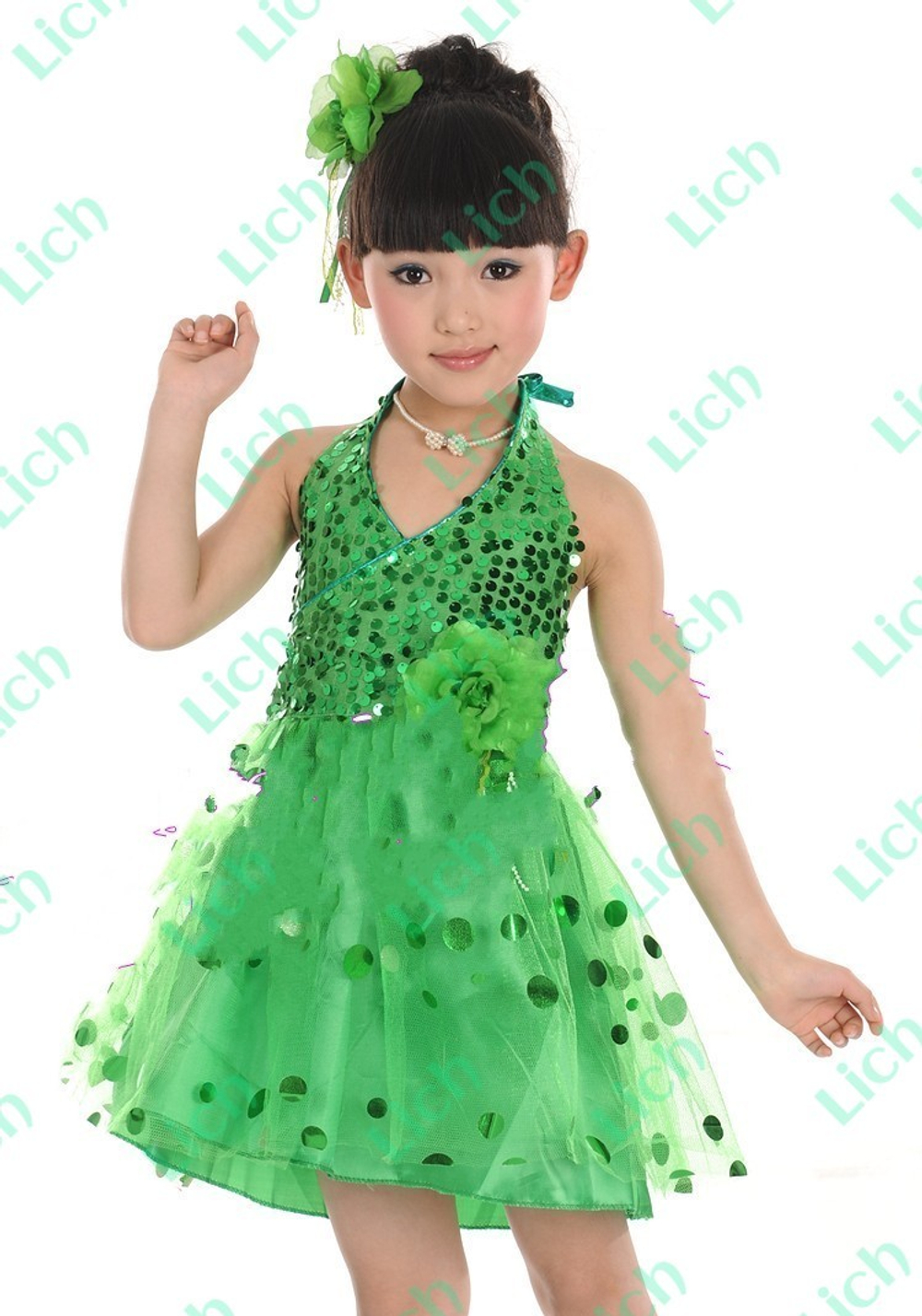 Платье детское бальное с пайетками и цветком