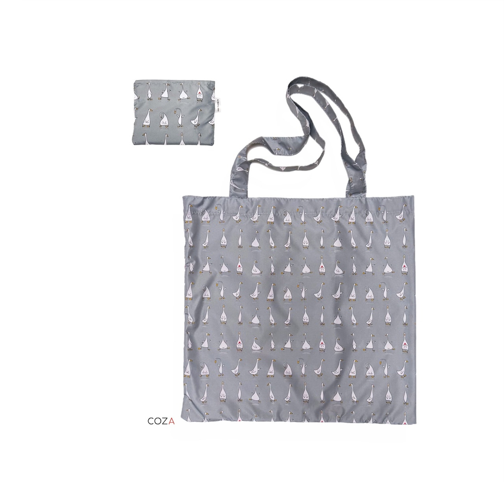 Сумка-шоппер COZA складная с принтом "Гуси", 35х41 см