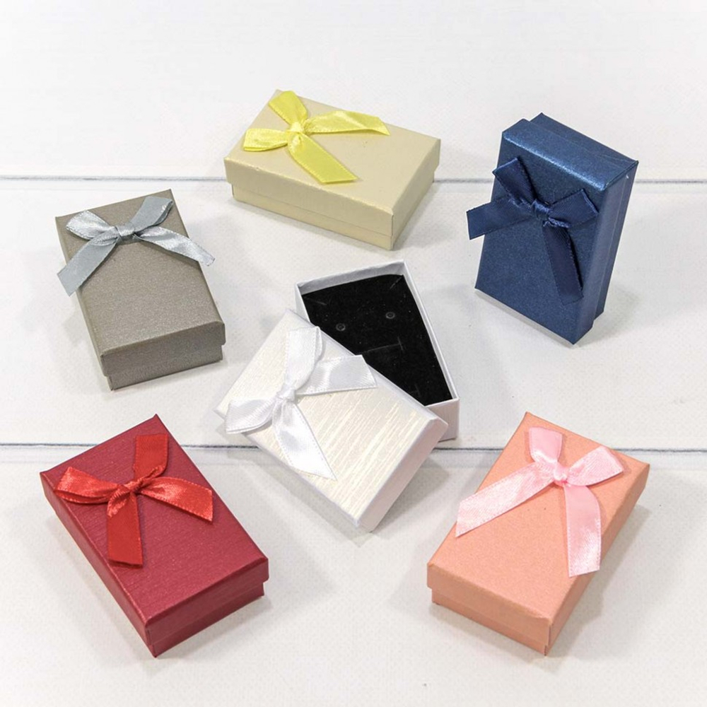 Коробка Ювелирная 5х8х2.5 см Набор 6 шт с бантом (Микс)