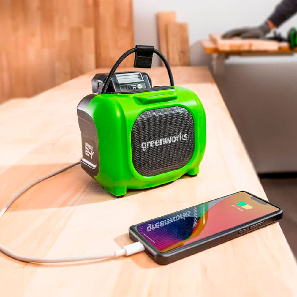 Беспроводная акустическая система аккумуляторная GPT-MNBS GREENWORKS, 3503107, 24V/220V, без АКБ и ЗУ