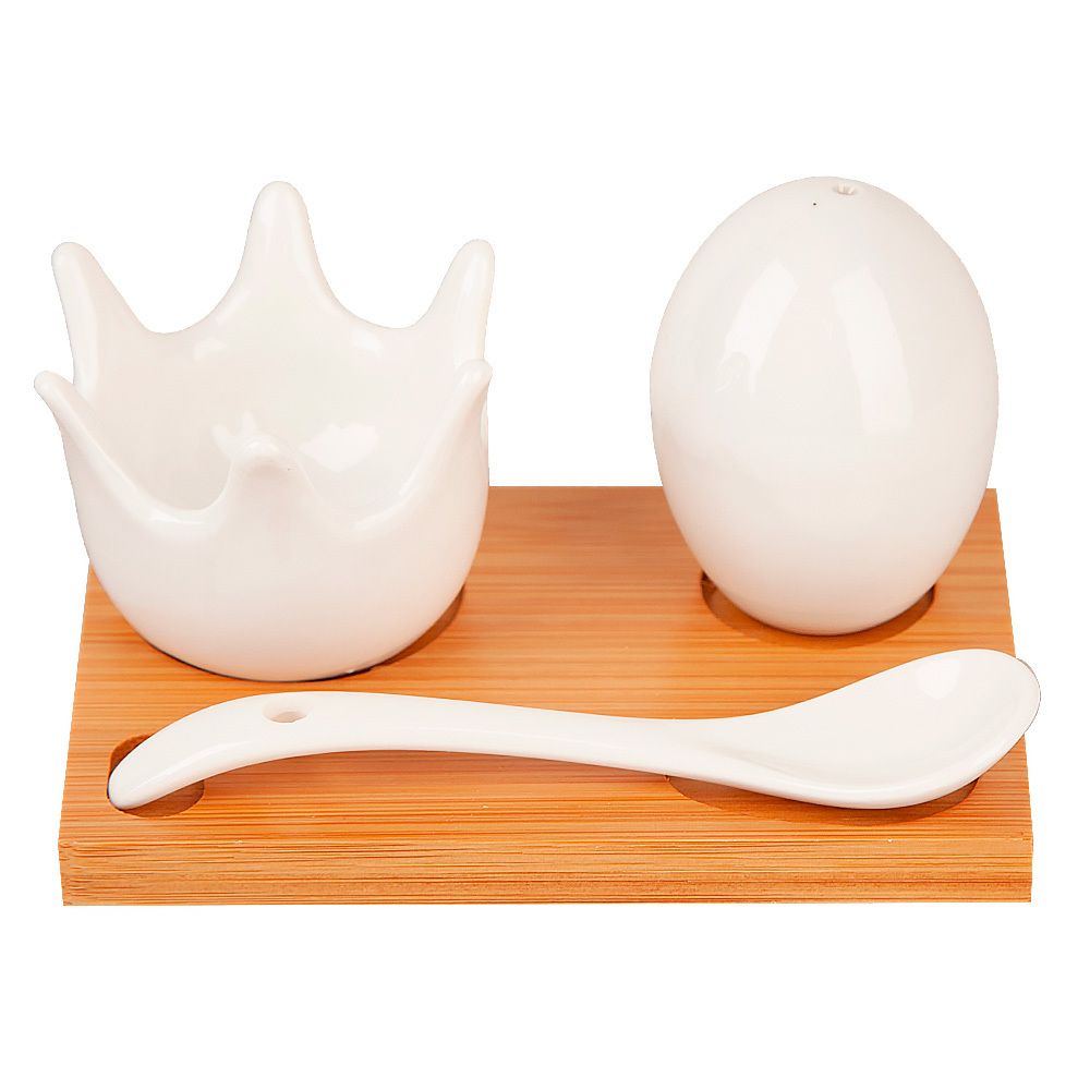 Набор на подставке: подставка для яйца, солонка, ложка "Naturel" 11,5*8*5см (подарочная упаковка)
