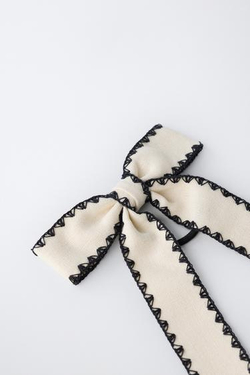 ZARA РЕЗИНКА ДЛЯ ВОЛОС С КОНТРАСТНЫМ БАНТОМ, ЭКРЮ