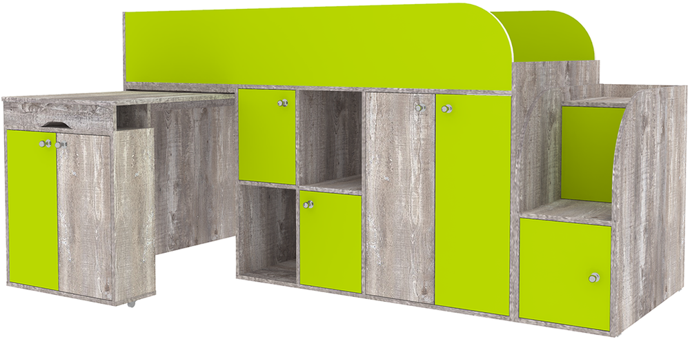 Кровать-чердак КарИВи Малыш 3 Бетон Лайм