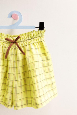 ZARA TIMELESS - БЕРМУДЫ В КЛЕТКУ ИЗ ЛЬНА, ЛАЙМОВЫЙ
