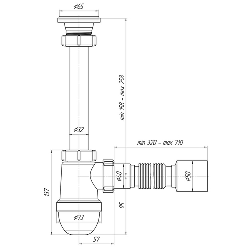 Сифон для раковины Ани Пласт 1 1/4 40 с гибкой трубой 40*50