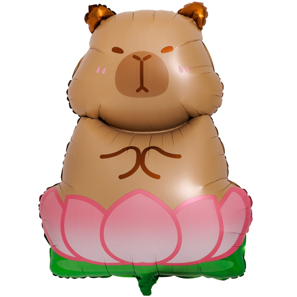 Шар Фольгированный Капибара в лотосе (Коричневый)
