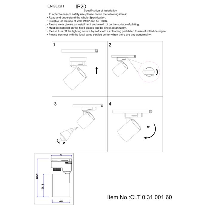 Трековый светильник Crystal Lux CLT 0.31 001 60 BL-GO