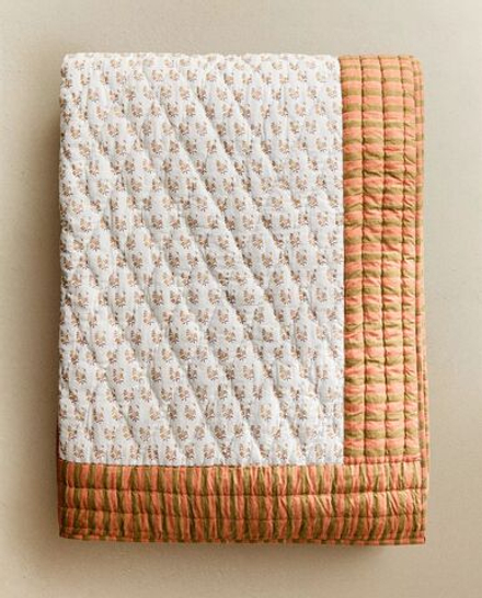 Zara Home - Хлопковый плед с принтом в виде панелей, оранжевый, 230x250 см