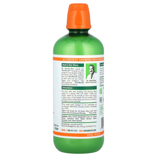 TheraBreath, Ополаскиватель для полости рта Fresh Breath, мягкая мята, 1 л (33,8 жидк. унц.)