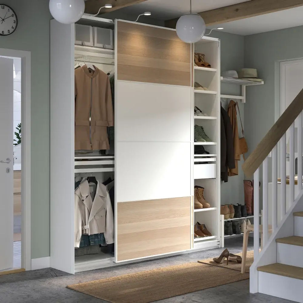 Шкаф-купе - IKEA PAX/MEHAMN/ПАКС/МЕХАМН ИКЕА, 200x44x236 см, белый/под беленый дуб