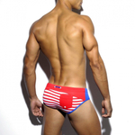 Красные мужские плавки в полоску с синей вставкой и кармашком (Размер: XXXL) (Цвет: красный)
