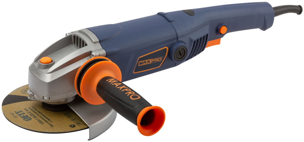 MAX-PRO Шлифмашина угловая 1350 Вт, 9000об/мин, быстрозажимной кожух 150мм, антивибрационная ручка, дополнительные щетки,резиновый кабель, 2,9 кг, кор 85139