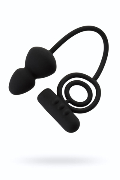 Чёрное эрекционное кольцо с вибростимулятором и анальным хвостом (Цвет: черный)