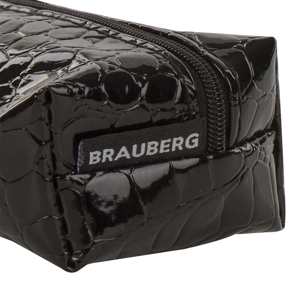 Пенал-косметичка BRAUBERG "Ultra black" "крокодиловая кожа" 20х6х4 см (3 штуки в упаковке)