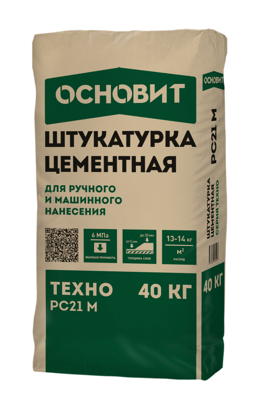 Штукатурка цементная Основит Техно PC21 M фасадная, 25 кг