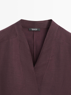 Massimo Dutti Рубашка из смесового льна, баклажанный