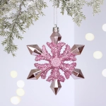 Ёлочная игрушка «Сияющая снежинка» 13*1.5*13.5 см, Розовый
