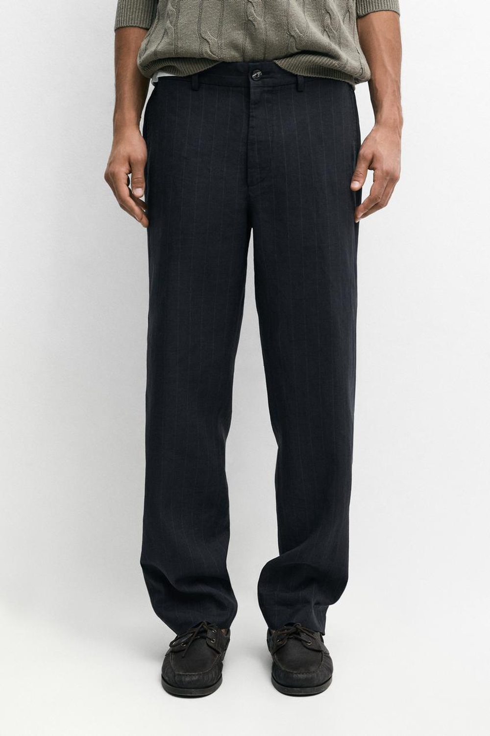 Massimo Dutti Льняные брюки в полоску, темно-синий