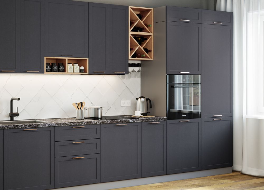 Модульный кухонный гарнитур «Квадро» 3700 мм (Железо), ЛДСП/МДФ, ДСВ Мебель