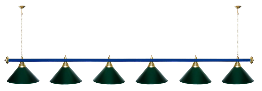 Лампа STARTBILLIARDS 6 пл. (плафоны зеленые,штанга зеленая,фурнитура золото)