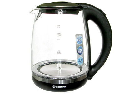 Чайник электрический 2л Sakura SA-2719BK, стеклянный с подсветкой, темно-серый