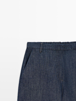 Massimo Dutti Джинсы Total Look из смесовой льняной ткани с широкими штанинами, темно-синий
