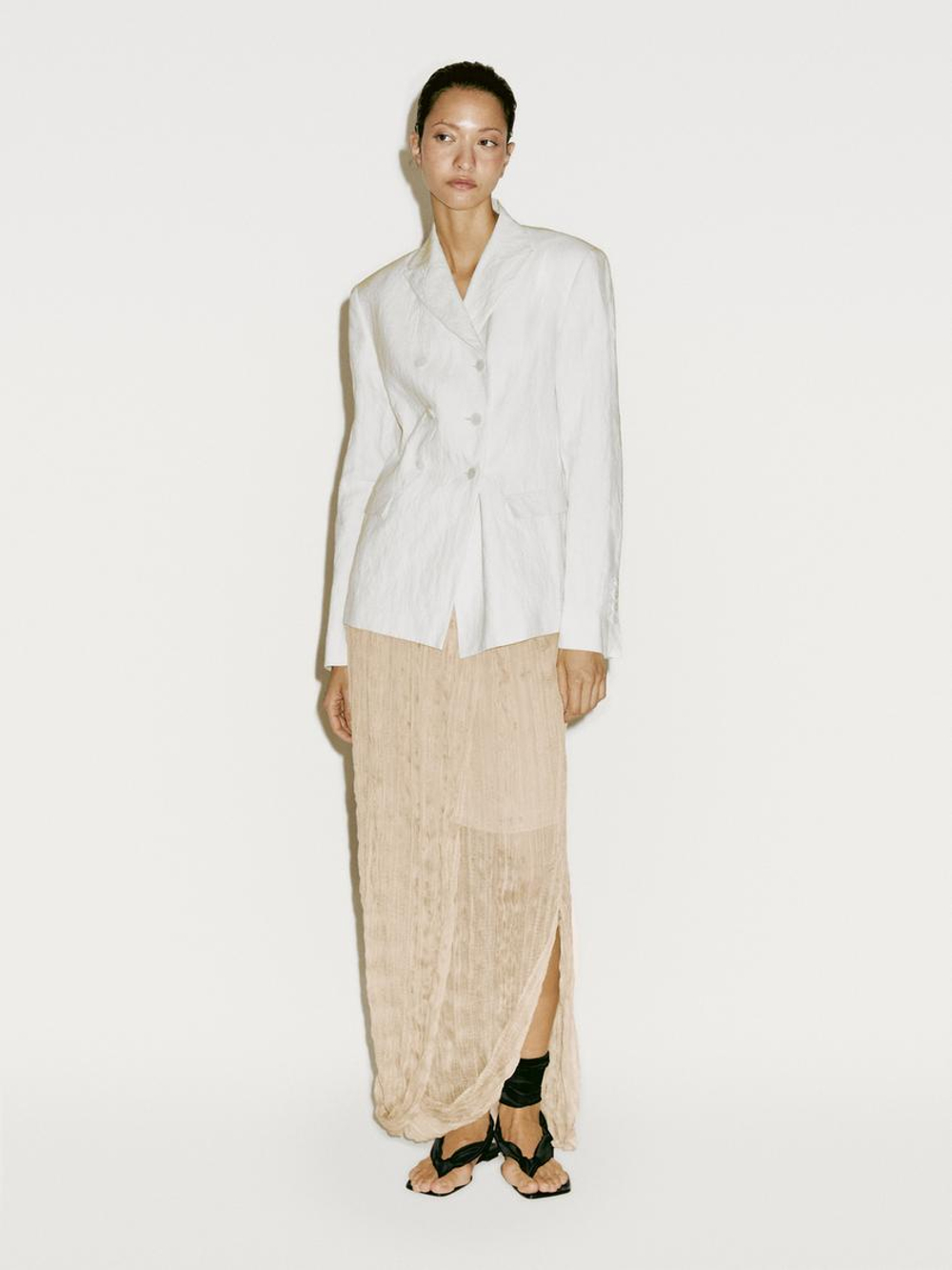 Massimo Dutti Юбка-плиссе с ярусами - Limited Edition, ваниль