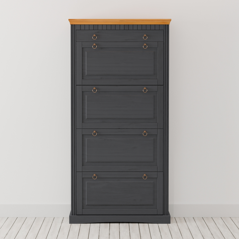 Обувница для прихожей, 87х21х169, Неаполь, закрытая, 4 двери 1 ящик, из массива дерева, серый, Dipriz